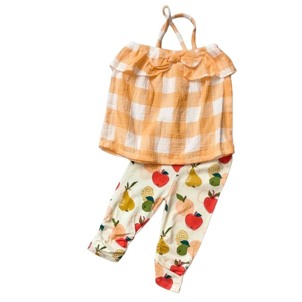 Mud Pie plaid tunic fruit legging SET orange apple pear 12-18m nwot